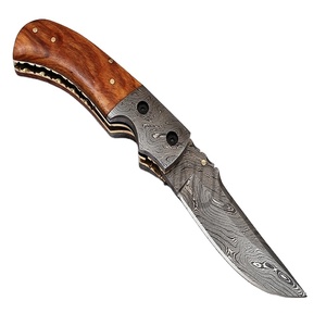 Couteau de poche pliable fait à la main, outil de damas avec une gaine en cuir (smk1263) - Product Image 1