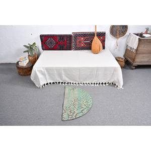 Tapis Turc Vintage Moderne 2.5X1.5 pieds Vert Beige Patchwork Design Fait Main Laine Seagrass Fourrure Latex Couloir Classique - Product Image 3