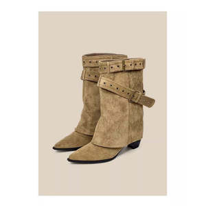 Bottes de chevalières pour femmes de style américain, épicées, en cuir véritable, à hauteur de cuisse, avec boucle de ceinture et semelle intérieure en PU - Product Image 5