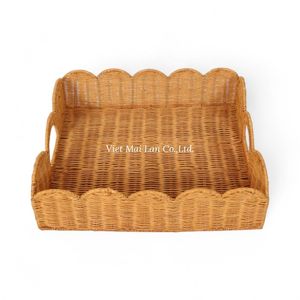 Handcrafted Bohemian Style Rattan <b>Tray</b> with Flexible Design and Natural Look for Home Serving and Interior Styling - Product Image 2