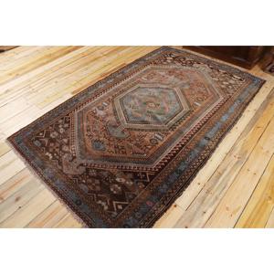 Tapis turc vintage 4,9x7,7 pi (150x234 cm), tapis Ikat marron bleu - Product Image 2