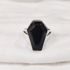 ส่งออกใหม่โลงศพแหวนนิลสีดําธรรมชาติอัญมณีเดือนธันวาคม Birthstone แหวนออตโตมันเครื่องประดับทําด้วยมือ 925 แหวนเงิน - Product Image 4
