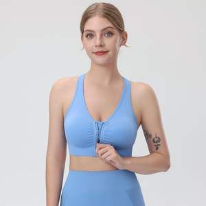 Women's Eco-Friendly Zip Front Sports <b>Bras</b> Wireless Padded <b>Racerback</b> Medium Support Athletic <b>Bras</b> for Yoga Solid Breathable - Product Image 2