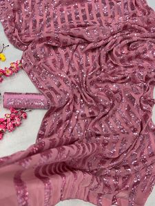 Sari bordado Georgatte pesado de último diseñador con Secuencia de estilo Bollywood para ropa de fiesta - Product Image 4
