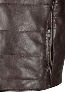 Chaqueta de Cuero Marrón para Hombre, Chaqueta de Motociclista de Diseño, Acolchada con Piel de Cordero Auténtica, para Invierno - Product Image 5