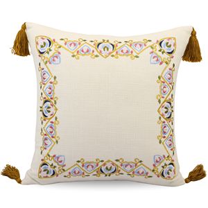 Premium Hand Embroidered Tassel Leaves Festival Floral Bohemian Washable Cushion <b>Cover</b> <b>Throw</b> Pillow Case for <b>Sofa</b> Home Decor - Product Image 1