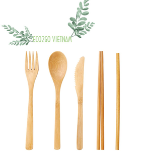 Ensemble de couverts de voyage en bambou naturel fabriqué au Vietnam/ensemble de couverts en bambou avec boîte logo en acier inoxydable de couleur personnalisée fabriqué en Eco2go - Product Image 2