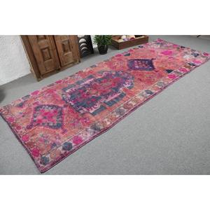 Tapis turc vintage en laine 4,3x11,1 pi (131x337 cm) avec support en latex écologique, tapis patchwork rose Herki - Product Image 2