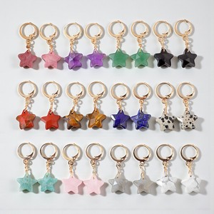 925 Sterling <b>Silver</b> Gold Plated Amazonite Star Earrings Handmade Semi Precious Gemstone <b>Hoop</b> Jewelry Wholesale Moissanite - Product Image 2