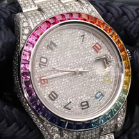 Montre exclusive en acier inoxydable avec quartz, moissanite et cadran en verre pour homme, pierres VVS, montre de luxe sophistiquée