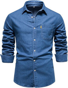 100% algodón, camiseta para hombre, ajuste holgado, estampado, venta al por mayor, camisas vaqueras para hombre, camisa de manga larga, ropa de calle informal, servicio OEM - Product Image 4