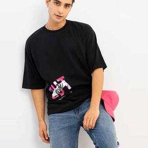 T-shirt noir surdimensionné personnalisé de haute qualité pour hommes, 100% coton, manches courtes - Product Image 5