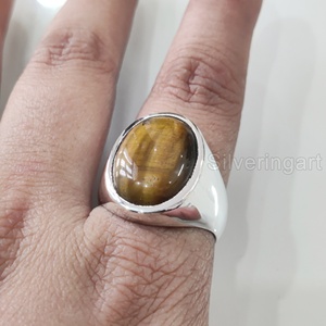 Bán buôn Mens Vòng tự nhiên Tiger Eye đá quý <span class=keywords><strong>June</strong></span> Birthstone Vòng tất cả các kích cỡ nặng giáng sinh trang sức 925 sterling Silver <span class=keywords><strong>Ring</strong></span> - Product Image 3