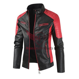 Veste de moto en cuir véritable pour homme, noire et rouge, style Cafe Racer, coupe slim, fermeture éclair, vêtement d'extérieur pour motard - Product Image 2