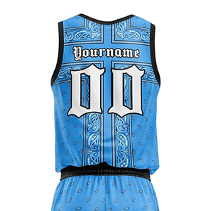 INDEX APPAREL Custom Sublimated Basketball Jersey Shorts Set V-Neck Sleeveless Blue Paisley Print Adult <b>Athletic</b> Fit - Product Image 3