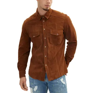2024 Custom OEM Service Latest Design Leather Shirts For Men / New Fashionable Solid Color Men Fashion Leather Shirt