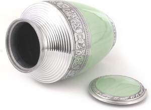 <b>Large</b> Handcrafted Green and Silver Cremation <b>Urn</b> for Adult Ashes Engraved Decorative Funeral and Burial <b>Urn</b> for Pets and Humans - Product Image 5