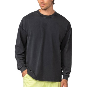 2025 ropa de calle personalizada Camiseta de manga larga de gran tamaño para hombre de alta calidad lavado ácido estampado de grietas 100% algodón moda callejera OEM - Product Image 1