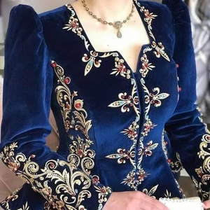 CHAQUETA BORDADA EN MARINO CON VESTIDO DE KARAKOU CON CUENTAS DE CRISTAL EMBELLECEDADAS, PIEDRA, PERLAS, TRABAJO DE DABKA = 2024 - Product Image 1