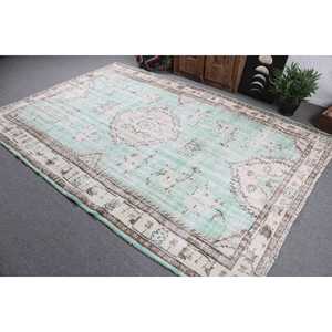 พรมตุรกีขนาด 6.3x9.4 ฟุต พรมโบราณขนาดใหญ่ พรมขนสัตว์สีเขียวสไตล์ตะวันตกเฉียงใต้ - Product Image 4