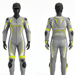 Premium 900 GSM Cowhide Leather Downhill Longboarding Suit Olive Black Panel Design Embossed Printed Custom Logo - Product Image 2