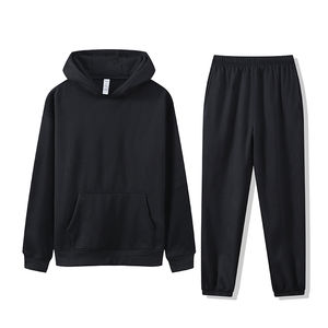 Dos piezas deporte gimnasio algodón pulóver Joggers pantalones de chándal liso de gran tamaño de los hombres sudaderas con capucha conjunto de chándales - Product Image 3