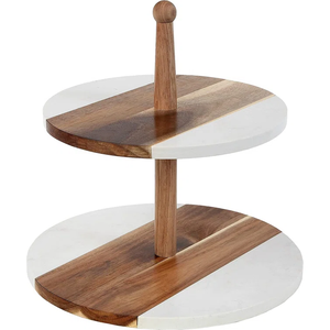 2024 Best Seller mango Wood & Aluminum Cast Handle Three Tier Cake Stand with Two Tier Round Shaped Wooden Cake Stand - Product Image 6