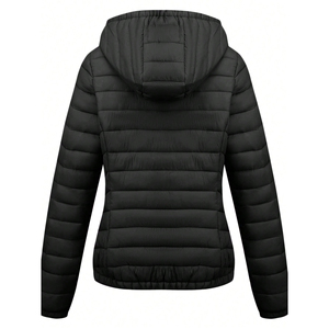 Veste matelassée pour femme en tissu uni imperméable à logo personnalisé en gros de l'usine, best-seller 2026, avec capuche amovible - Product Image 3