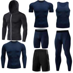 Vêtements de sport de compression pour hommes, sous-vêtements de jogging thermiques, coupe régulière, vêtements de sport pour la salle de sport, ensemble de cinq pièces, séchage rapide, peigné - Product Image 1