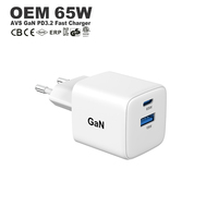 Cargador de Teléfono Personalizado OEM de 65w, Tipo C, USB-A, Cargador Portátil, Adaptador de Cargador Rápido de Pared con Certificación CB, CE, ROHS, KC, PD