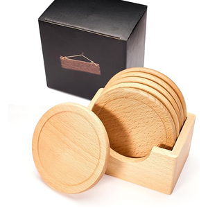 Top Người Bán Độc Đáo Hoàn Thành Vòng Hình Dạng Gỗ Tự Nhiên Trà Phục Vụ Coaster Với Chủ Bộ 6 Pcs Gỗ Coaster Uống Nước Trái Cây Đồ Ăn Nhẹ - Product Image 2