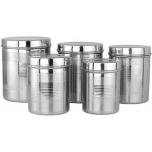 Paquete de 5 frascos de acero inoxidable de alta calidad, recipientes de vidrio chapados para cocina moderna para negocios, comida, amor, decoración - Product Image 1