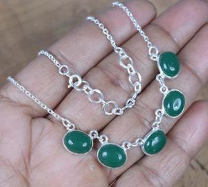 Onyx verde 925 plata esterlina mayo mes piedra preciosa diseñador cadena collar forma ovalada joyería hecha a mano regalo para mujeres IGI - Product Image 4