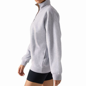 Sudadera con capucha de algodón polar para mujer, OEM ODM, con media cremallera, personalizada, de manga larga, holgada, para invierno - Product Image 2