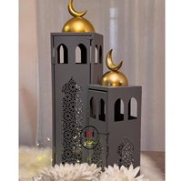 Lanterne de sol élégante en acier finition gris, design unique pour le Ramadan, l'Aïd, le Hajj, la décoration de fête, vaisselle de table personnalisée