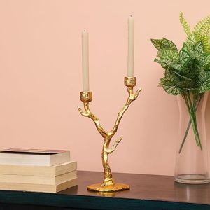 Bougeoir conique doré avec branche d'arbre Grand centre de table de mariage en aluminium et métal en laiton pour la décoration de la maison - Product Image 4