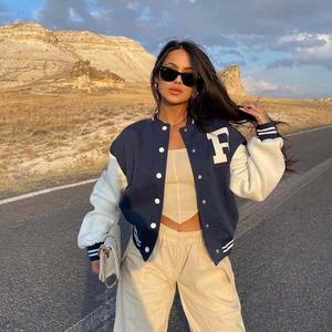 OEM Varsity <b>Jacket</b> Newest Style Wool Lady <b>Jacket</b> Long <b>Sleeve</b> Pockets Woman <b>Women</b> Clothing Black Custom Varsity <b>Jackets</b> for Sale - Product Image 4