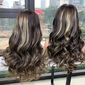 Perruques vietnamiennes à prix d'usine, 100% cheveux vierges vietnamiens, 24 pouces, super double trame, couleur balayage bouclée - Product Image 1