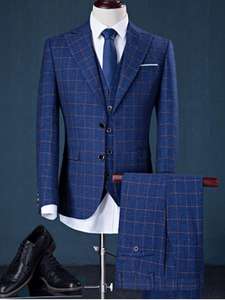 Costume de mariage pour homme Smoking de bureau 3 pièces couleur unie respirant grande taille manteau et pantalon - Product Image 5