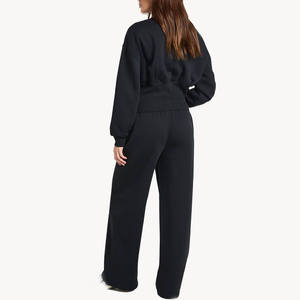 Ensemble de survêtement en polaire pour femmes, sweat-shirt à boutons sur le devant avec pantalon de jogging confortable, vente en gros OEM, vêtements de sport - Product Image 2