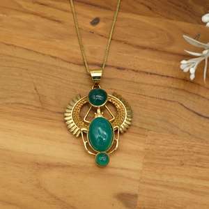 Collar de Escarabajo Dorado con Piedra Verde, Colgante de Estilo Egipcio, Joyería Vintage, Collar Bohemio con Piedras Preciosas - Product Image 4