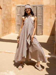 Vestido Largo Gótico con Cuello en V y Manga Larga para Mujer, Estilo Fluido, 100% Lino, Ropa de Playa para Verano - Product Image 3