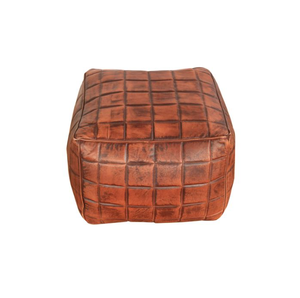 Pouf avec siège en cuir au fini marron élégant avec coussin doux pour des sièges au sol confortables et un accent élégant - Product Image 2