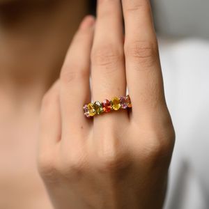 เครื่องประดับหรูหราทําด้วยมือแท้ 100% ธรรมชาติหลายไพลินพลอยแหวนวงนิรันดร์ 14K สีเหลืองทองซ้อนกันได้วง - Product Image 4