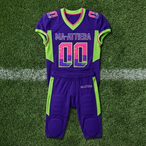 Custom Purple American Football Jersey Neon Green Trim <b>Padded</b> <b>Pants</b> Team Uniform Number 00 Performance Sportswear OEM Wholesale - Product Image 1