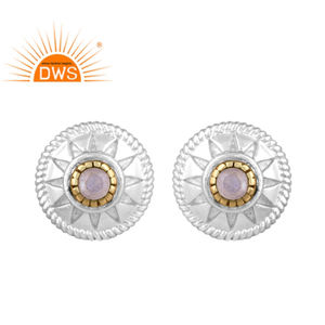 ต่างหูแบบกระดุมพลอยมูนสโตนสีรุ้งธรรมชาติสำหรับผู้หญิงเป็นของขวัญตามสั่ง - Product Image 1