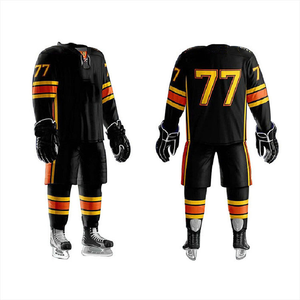 Conjunto de Uniforme de Hockey sobre Hielo con Franjas Blancas y Estampado Digital Personalizado, Servicio OEM, Antibacteriano, Secado Rápido, 100% Poliéster - Product Image 1