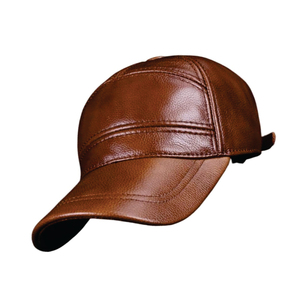 Casquette de baseball en cuir véritable imperméable vintage sportive de haute qualité avec cache-oreilles pour hommes - Product Image 1