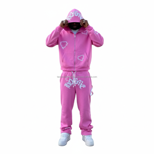 Ensemble sweat à capuche et pantalon évasé personnalisé avec logo brodé ou appliqué, style streetwear, délavé à l'acide, coupe oversize, 100% coton, par fabricant OEM - Product Image 1