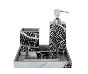 Juego de baño de esmalte impreso Mdf de alta demanda con bandejas Dispensador de líquido Jabonera Accesorios de baño - Product Image 5